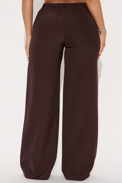 Yessica Wide Leg Twill Trouser - Chocolate