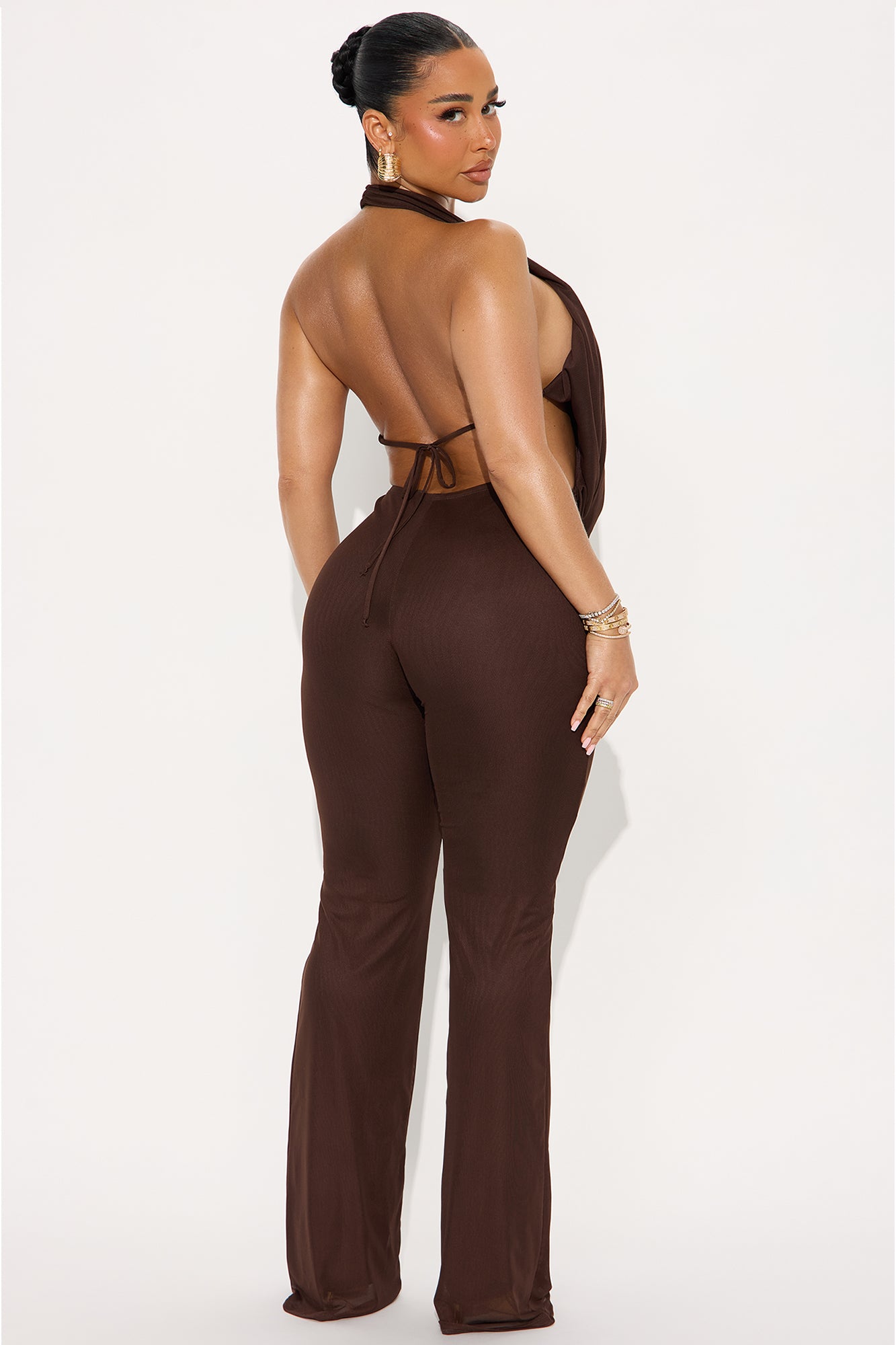 Best Behavior Mesh Halter Jumpsuit - Chocolate
