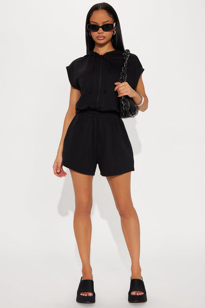 Running Errands Short Sleeve Romper - Black