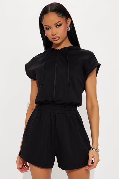 Running Errands Short Sleeve Romper - Black