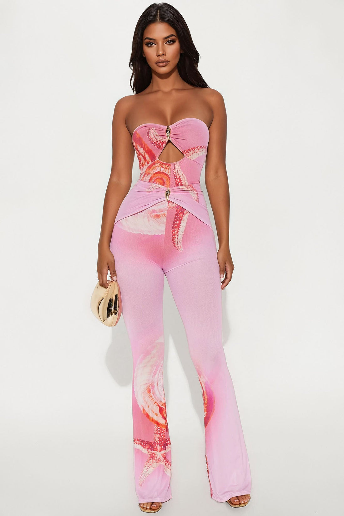 On The Seashore Mesh Jumpsuit - Pink/combo