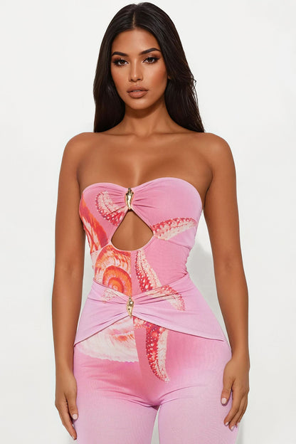 On The Seashore Mesh Jumpsuit - Pink/combo