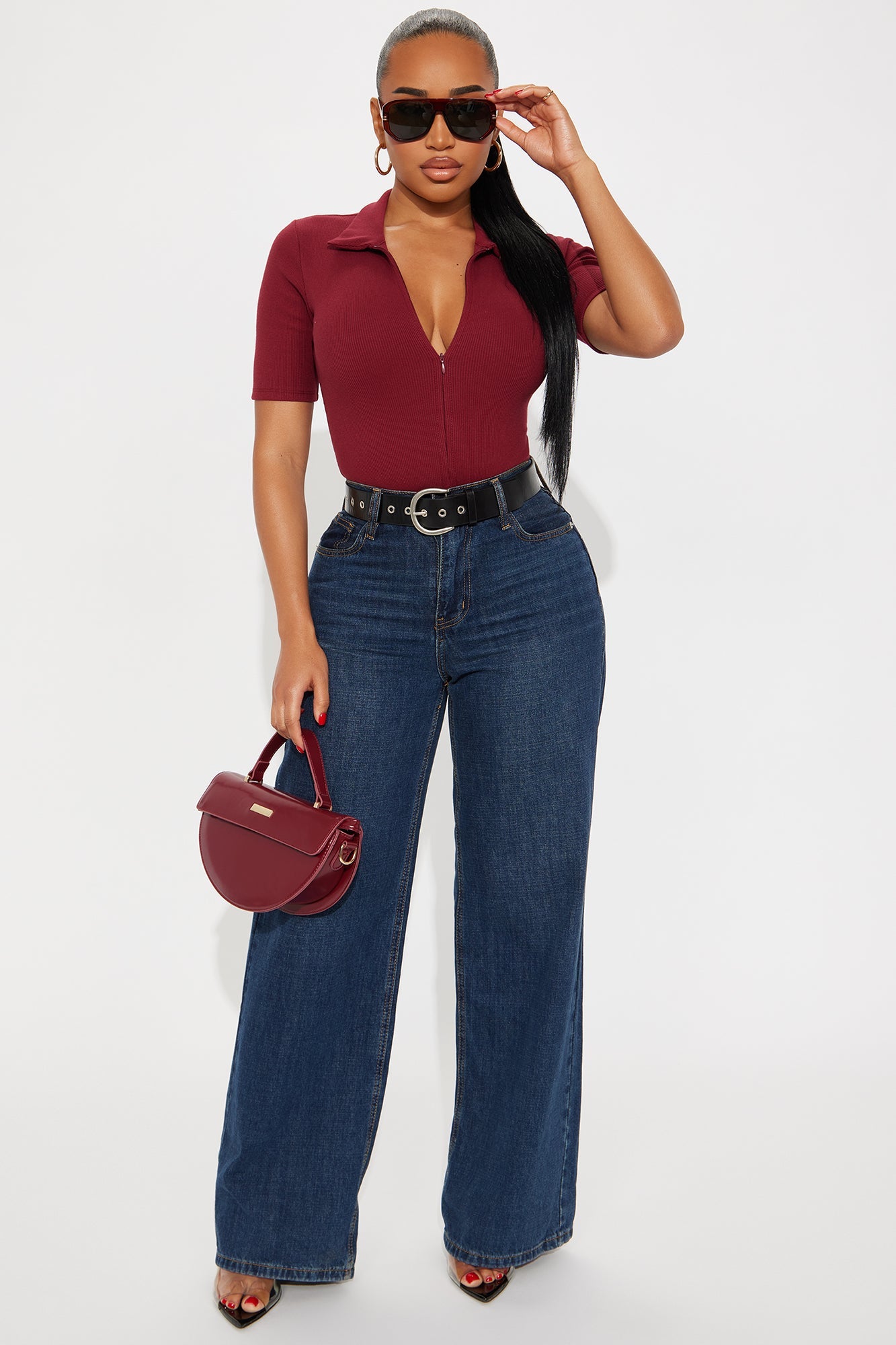 Hustle And Grind Short Sleeve Bodysuit - Burgundy