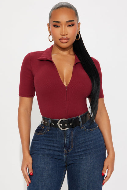 Hustle And Grind Short Sleeve Bodysuit - Burgundy