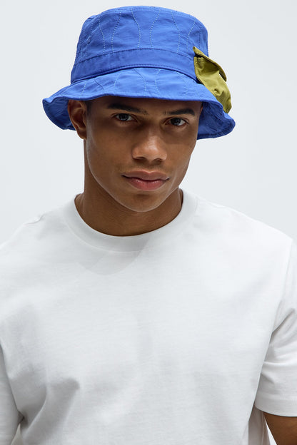 Quilted Utility Pocket Bucket Hat - Blue/combo