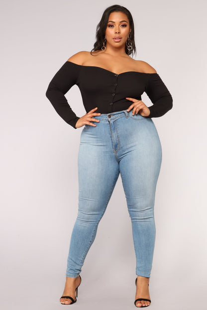 Fool In Love Off Shoulder Bodysuit - Black