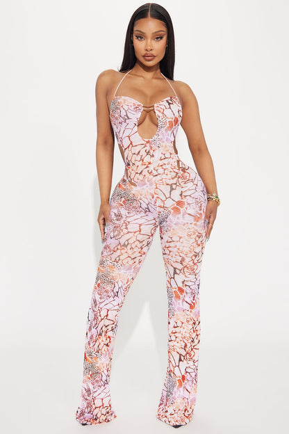 Wild Gal Mesh Jumpsuit - Rust