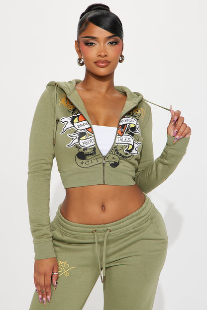 Ed Hardy Broken Hearts Zip Front Hoodie - Sage
