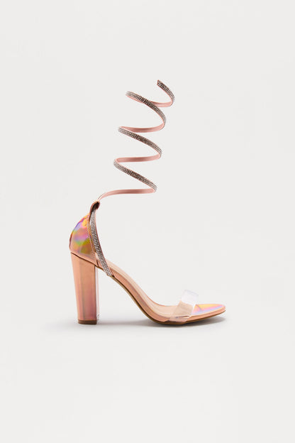 Lumi Rhinestone Wrap Up Heels - Rose Gold
