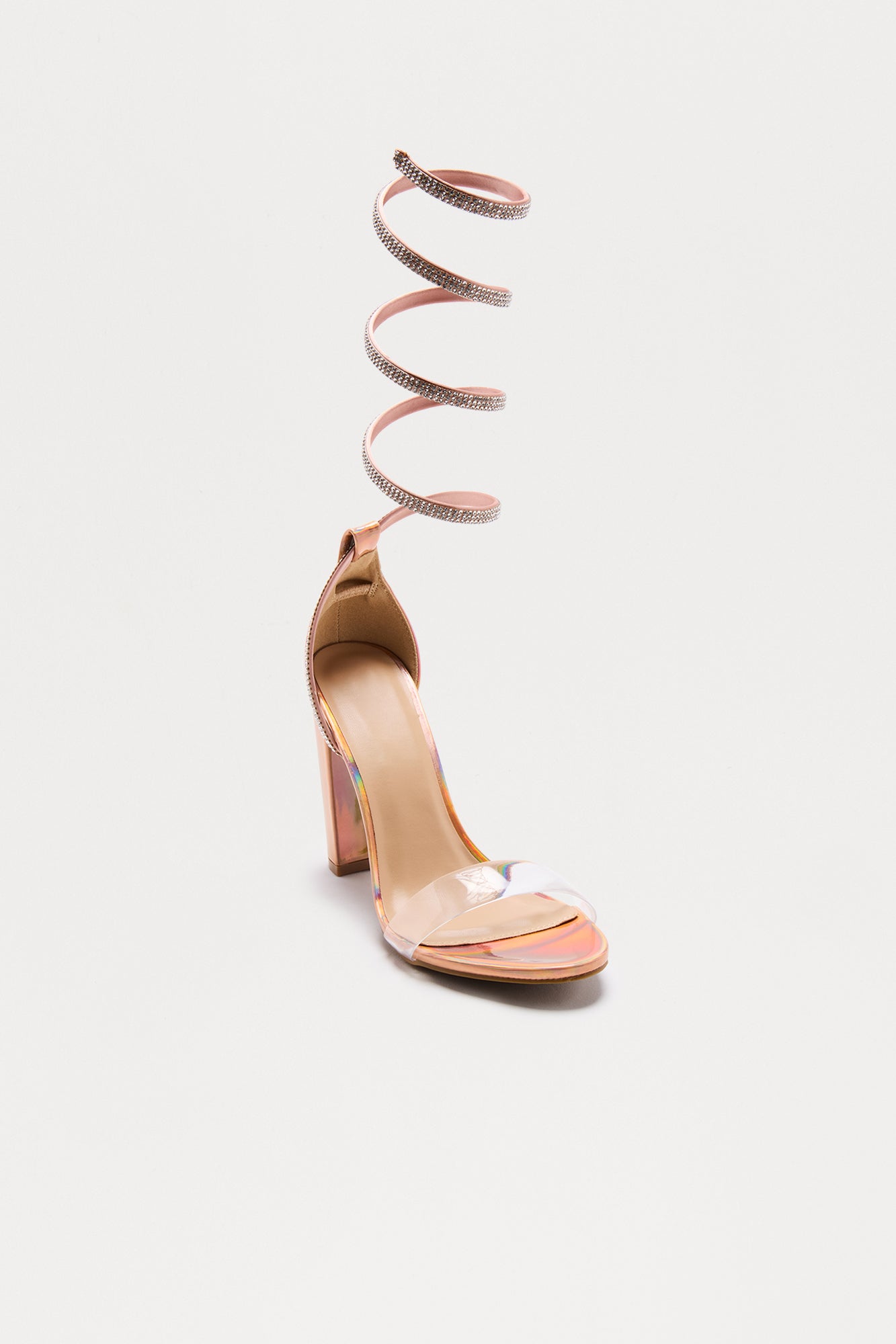Lumi Rhinestone Wrap Up Heels - Rose Gold
