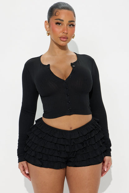 Oh So Cutesy Ruffle Short Set - Black