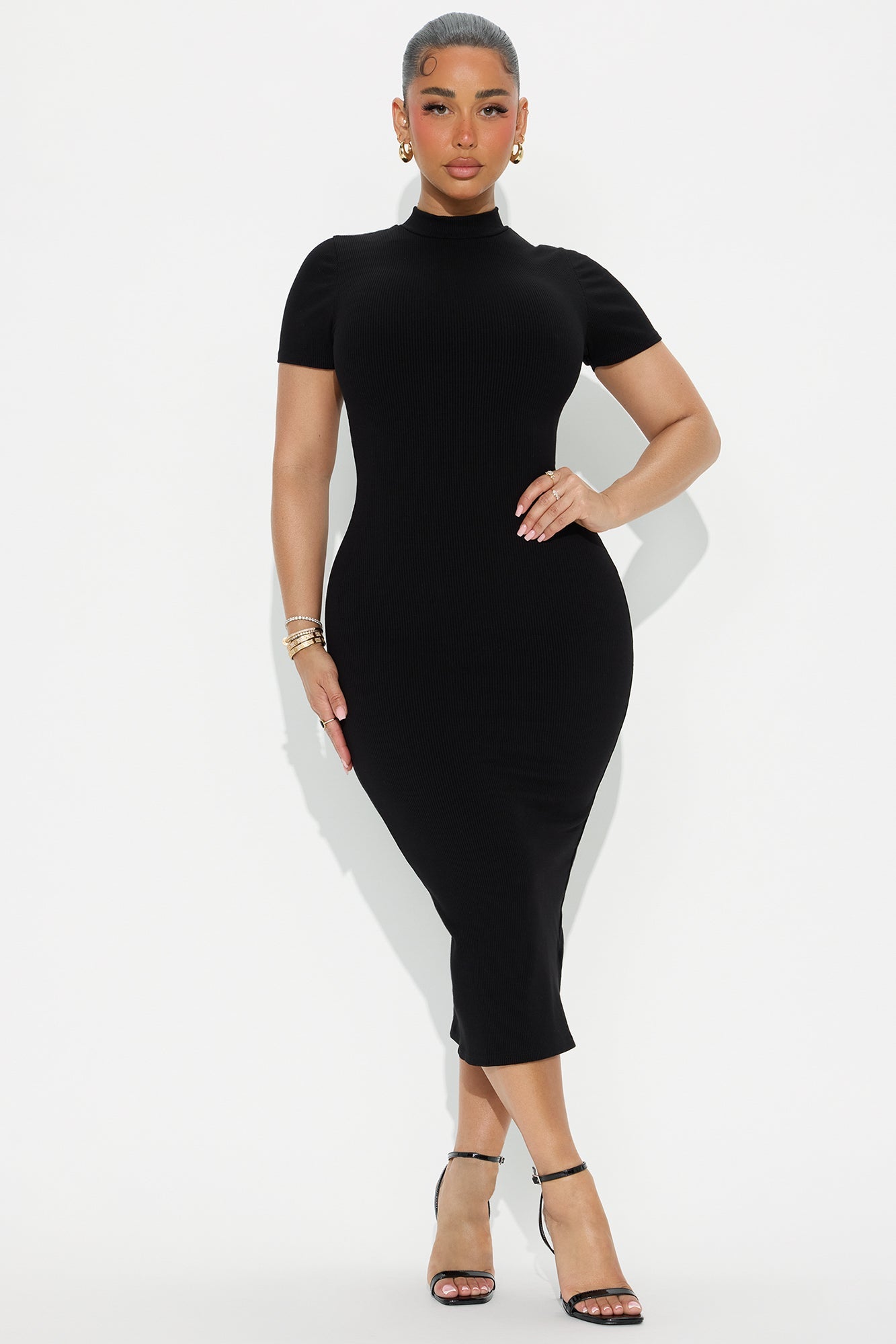 Cora Snatched Midi Dress - Black