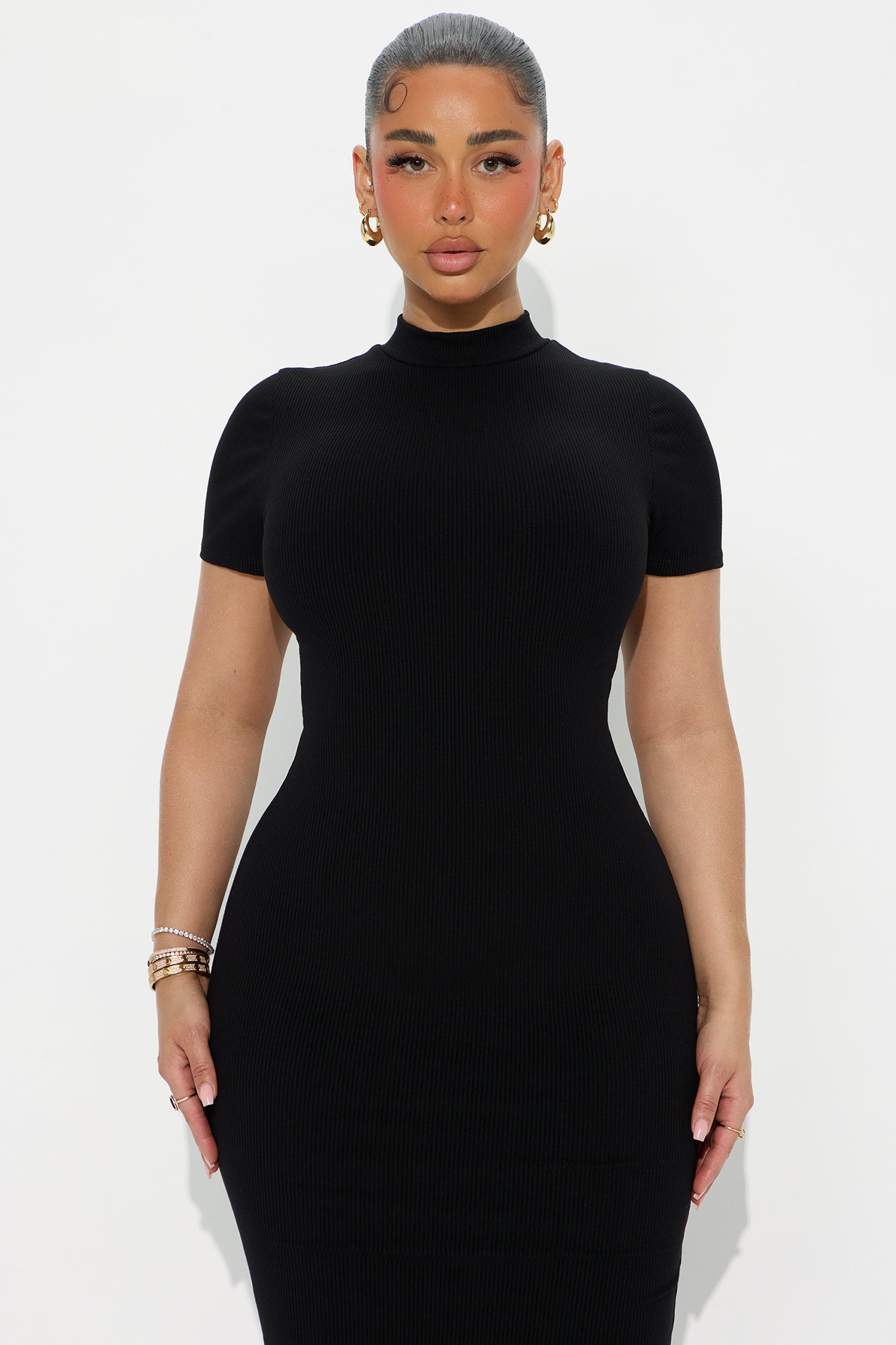 Cora Snatched Midi Dress - Black