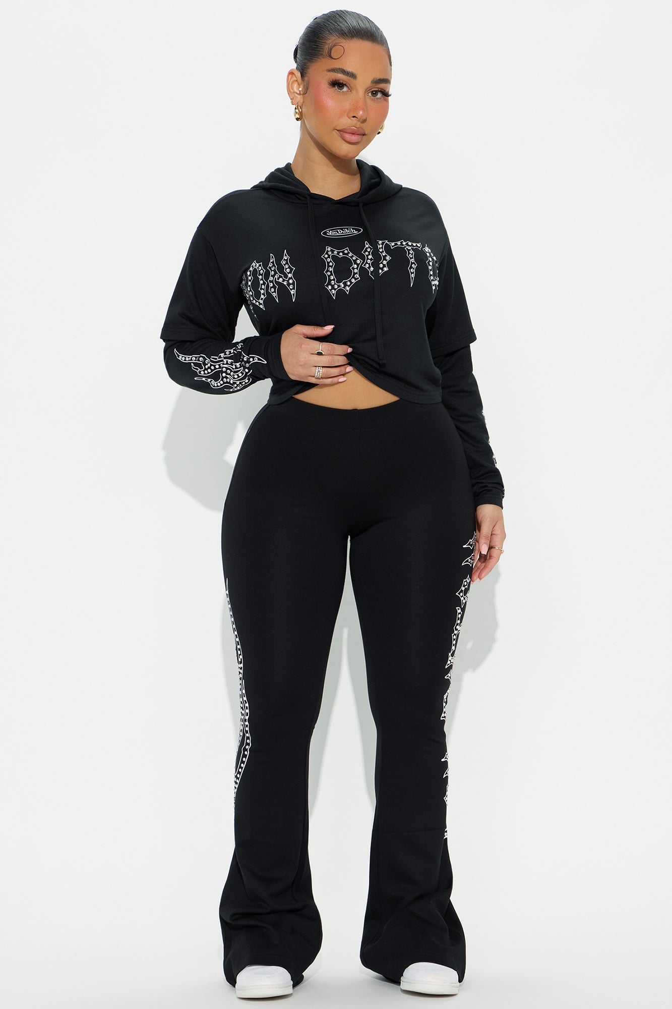 Von Dutch Fire Racer Rhinestone Flared Pant - Black