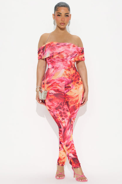Vacation Countdown Mesh Jumpsuit - Pink/combo