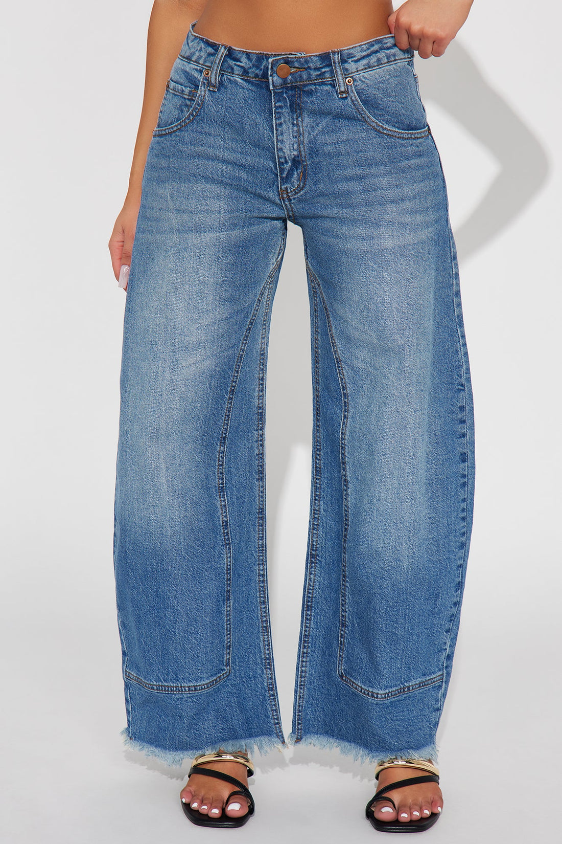 Kalinda Raw Hem Barrel Leg Jeans - Dark Wash