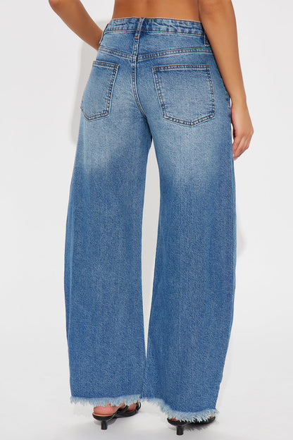 Kalinda Raw Hem Barrel Leg Jeans - Dark Wash