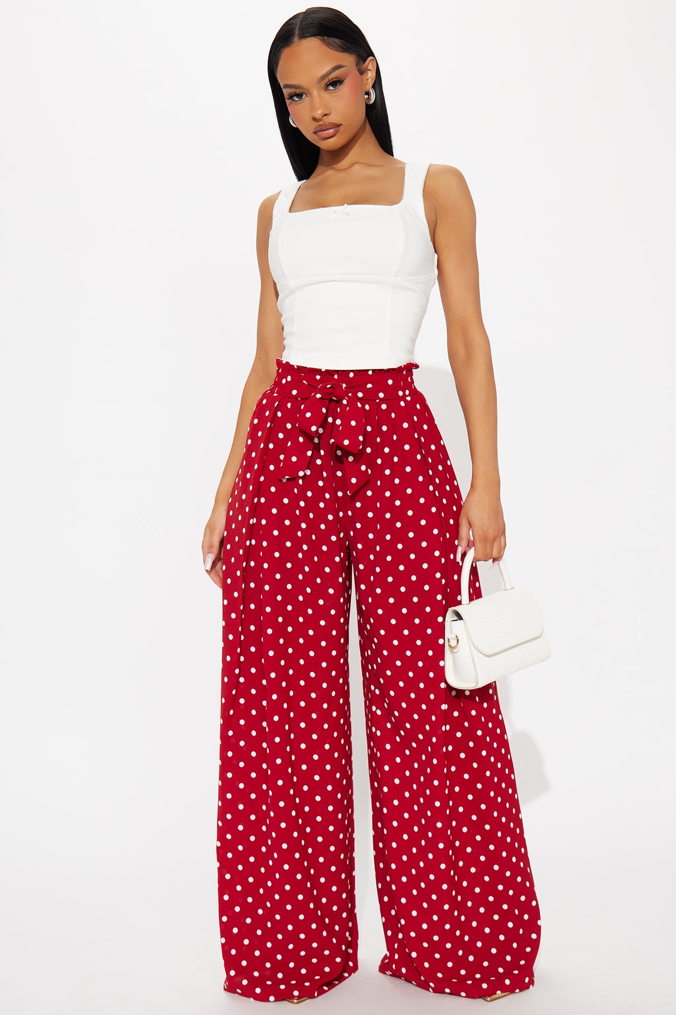 Ella Polka Dot Wide Leg Pant - Red/White