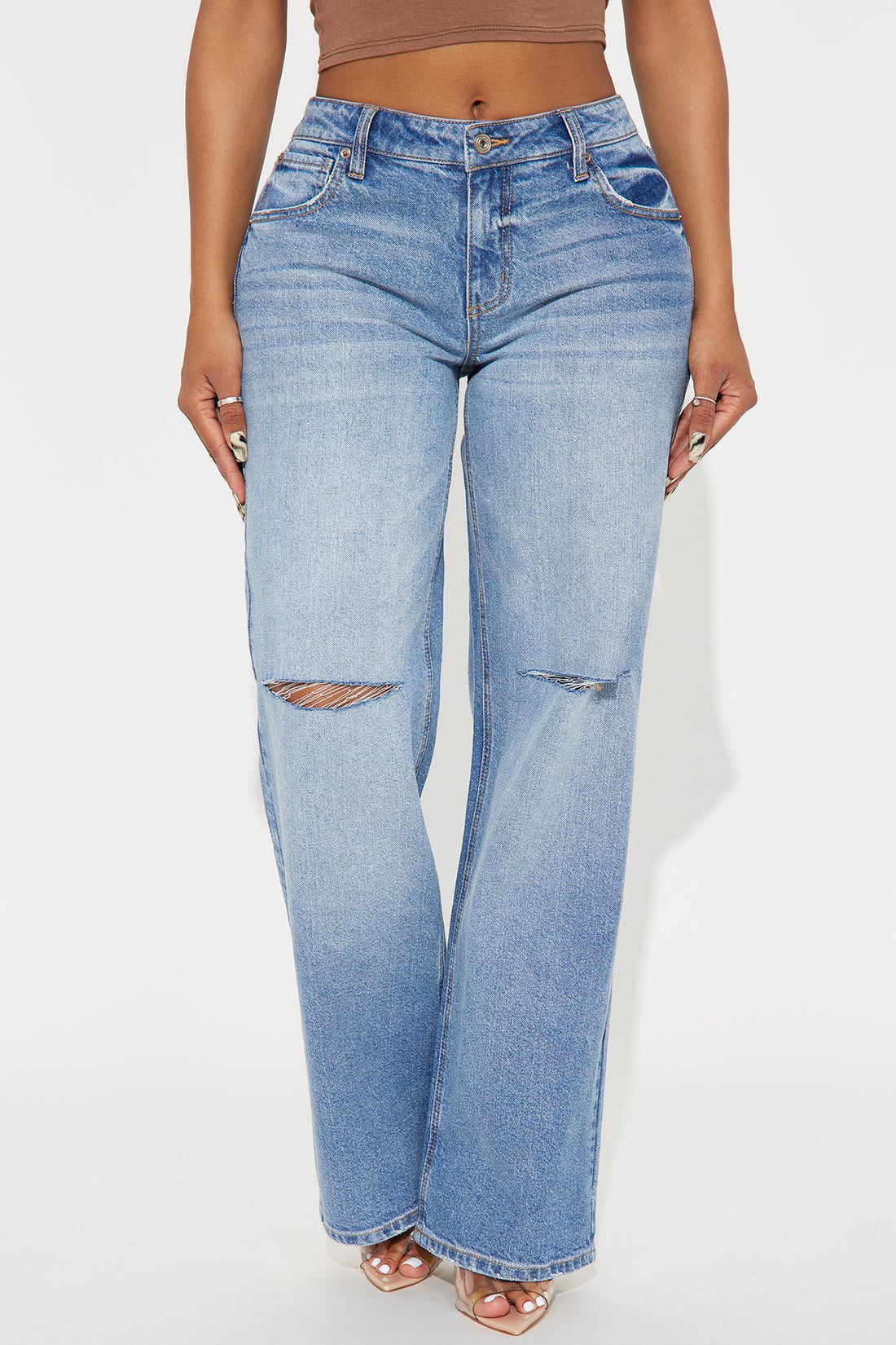 Alvie Ripped Straight Leg Jeans - Medium Wash