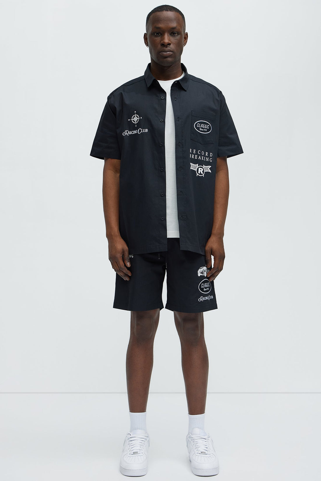 Racing Club Short Sleeve Button Down Shirt - Black