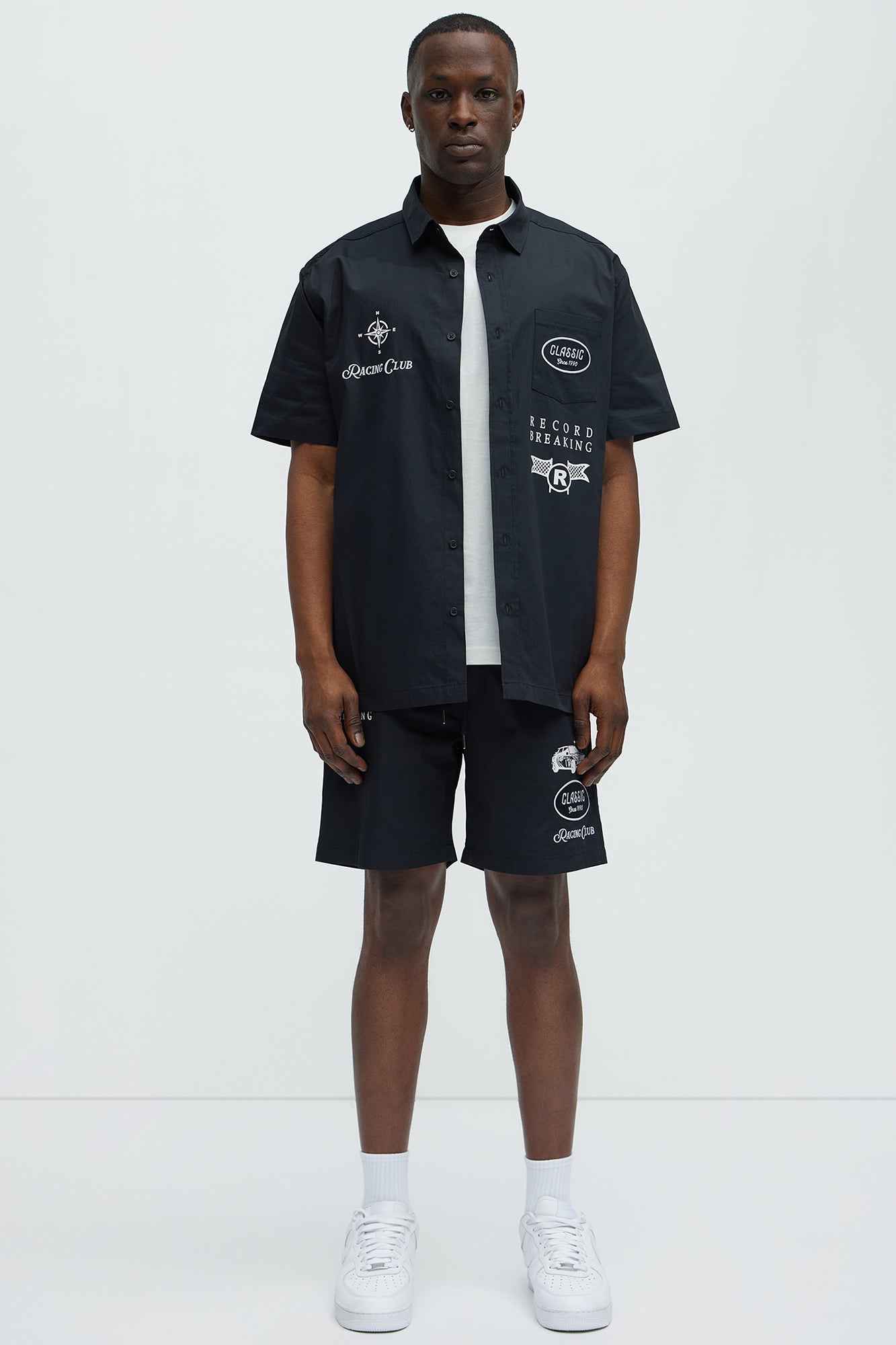 Racing Club Short Sleeve Button Down Shirt - Black