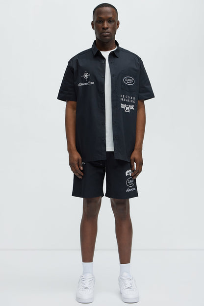 Racing Club Short Sleeve Button Down Shirt - Black