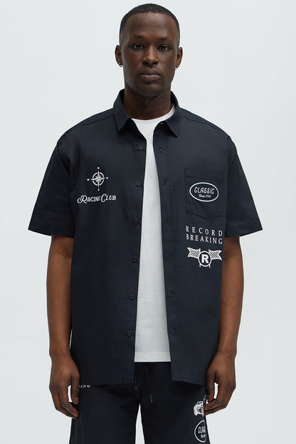 Racing Club Short Sleeve Button Down Shirt - Black
