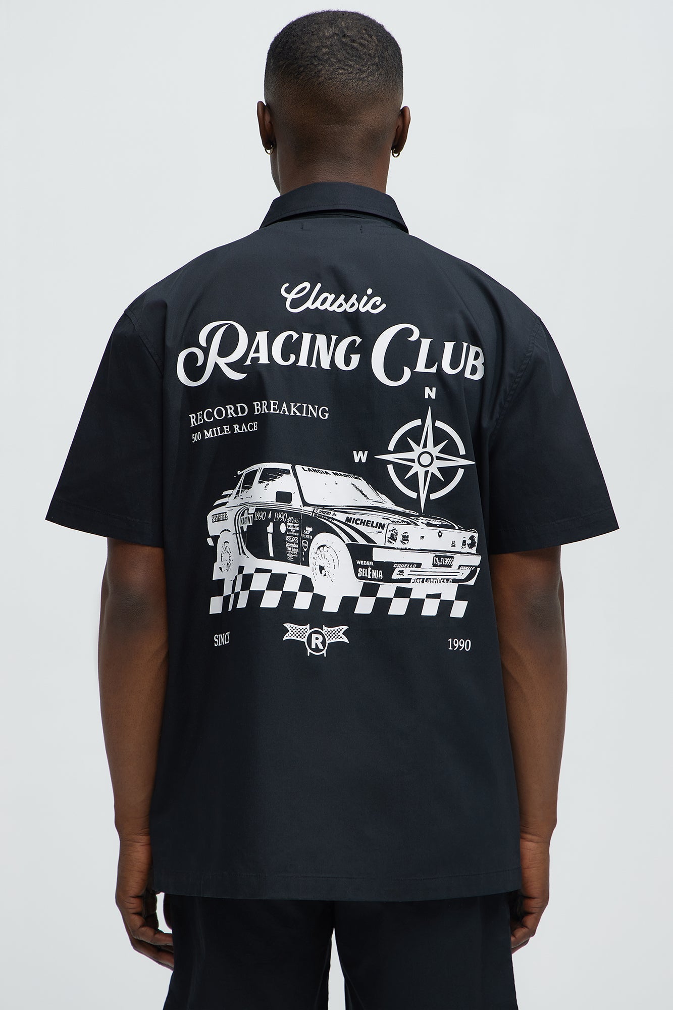 Racing Club Short Sleeve Button Down Shirt - Black