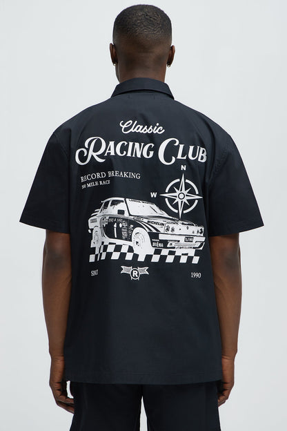 Racing Club Short Sleeve Button Down Shirt - Black
