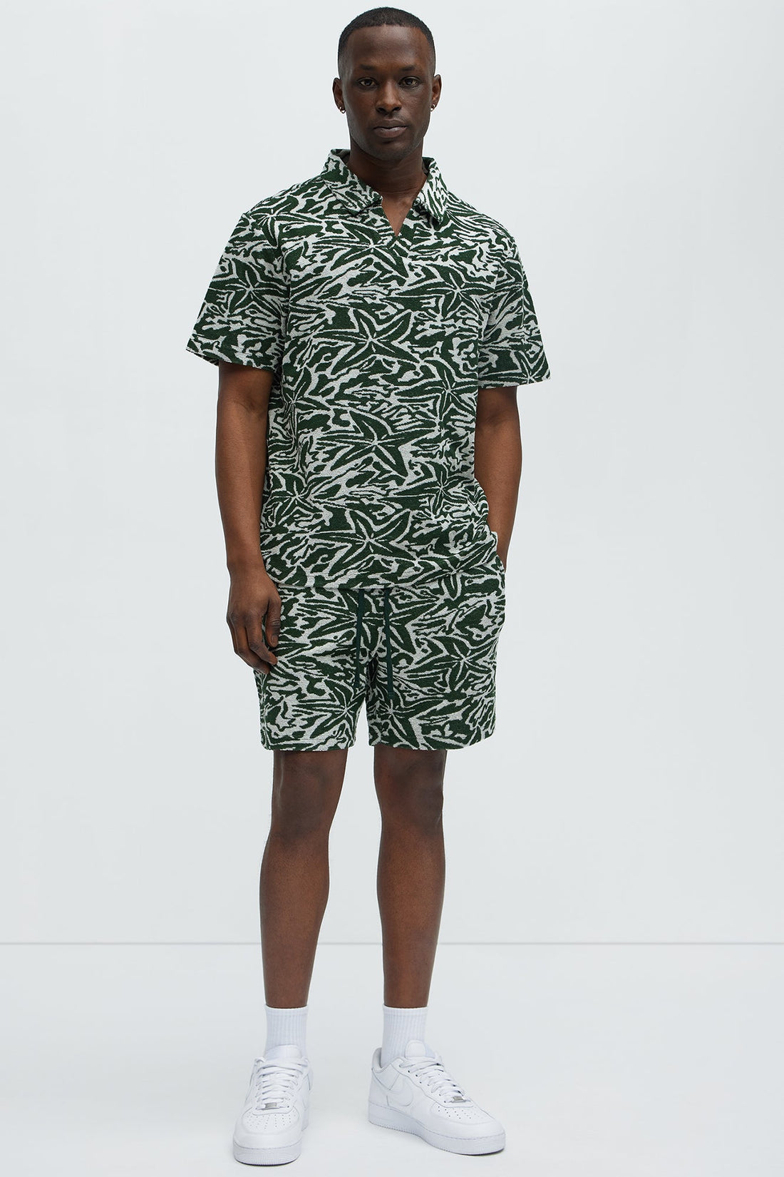 By The Sea Textured Knit Shorts - Green/combo