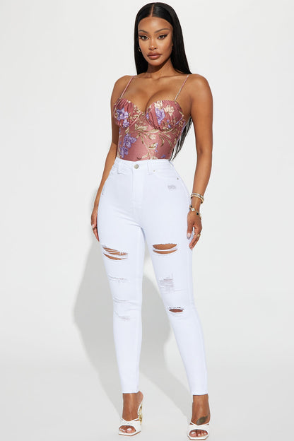 Salem Booty Lifting Ripped High Rise Stretch Skinny Jeans - White
