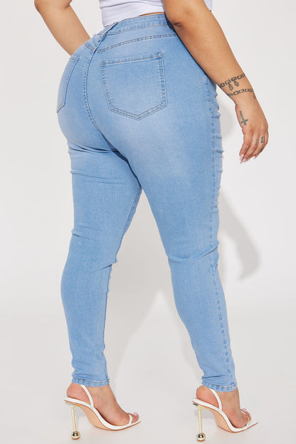 Dakota Ripped High Rise Stretch Skinny Jeans - Light Wash