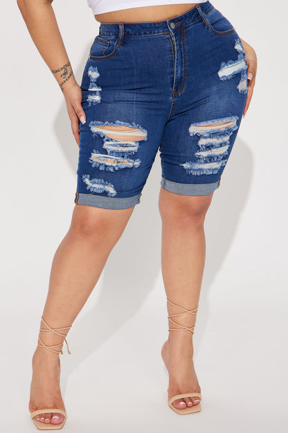 Acting Nice Stretch Denim Bermuda Shorts - Dark Wash