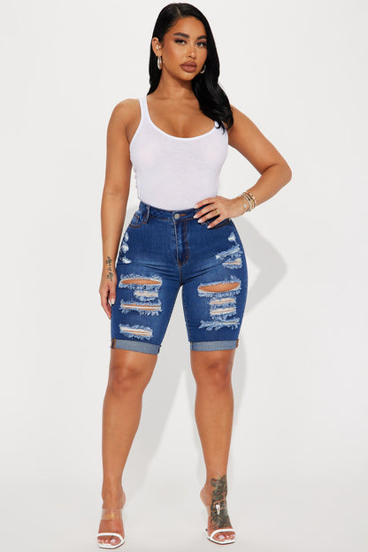 Acting Nice Stretch Denim Bermuda Shorts - Dark Wash