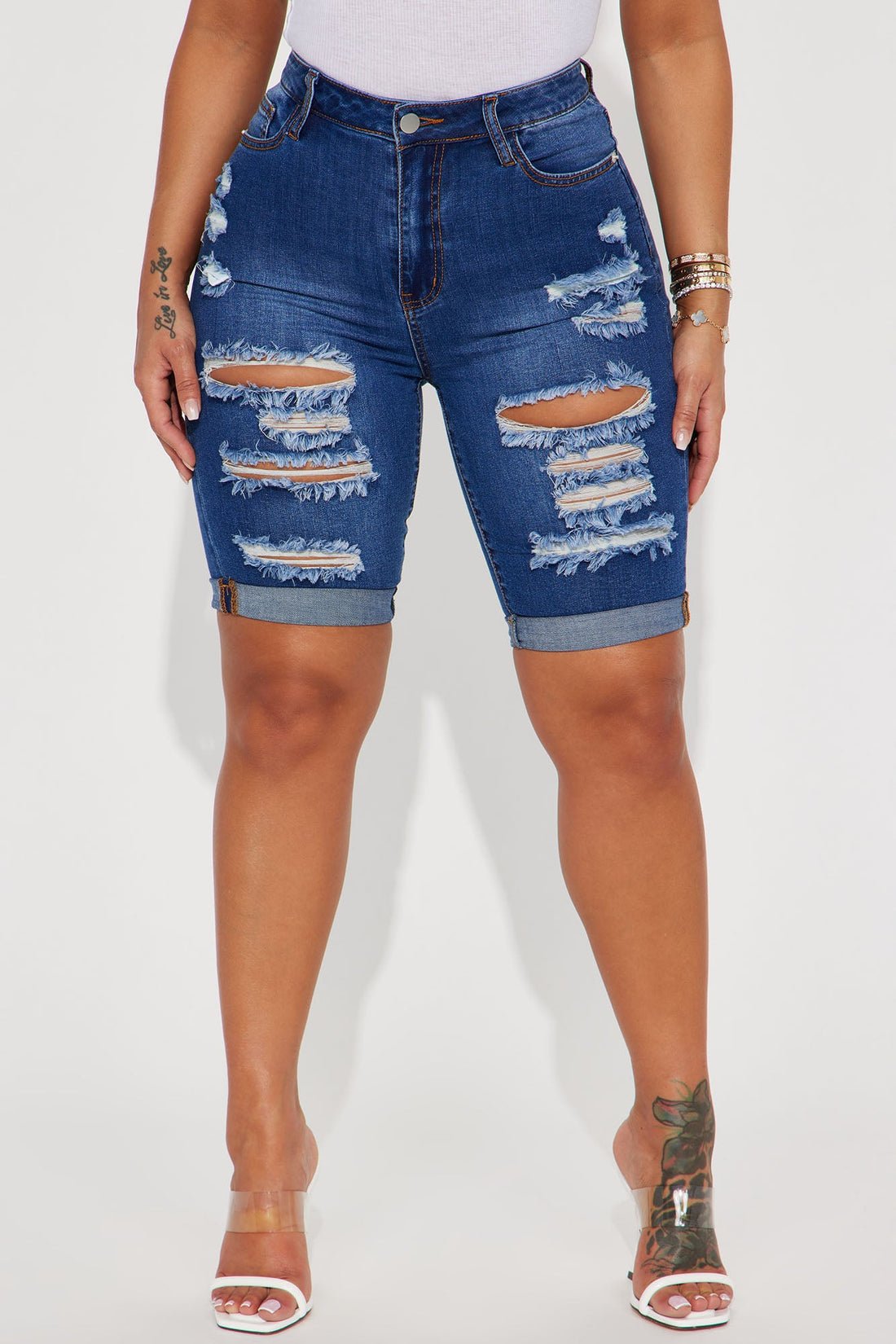 Acting Nice Stretch Denim Bermuda Shorts - Dark Wash