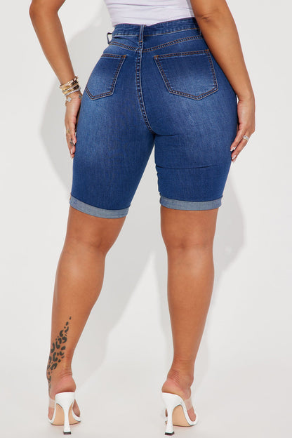 Acting Nice Stretch Denim Bermuda Shorts - Dark Wash