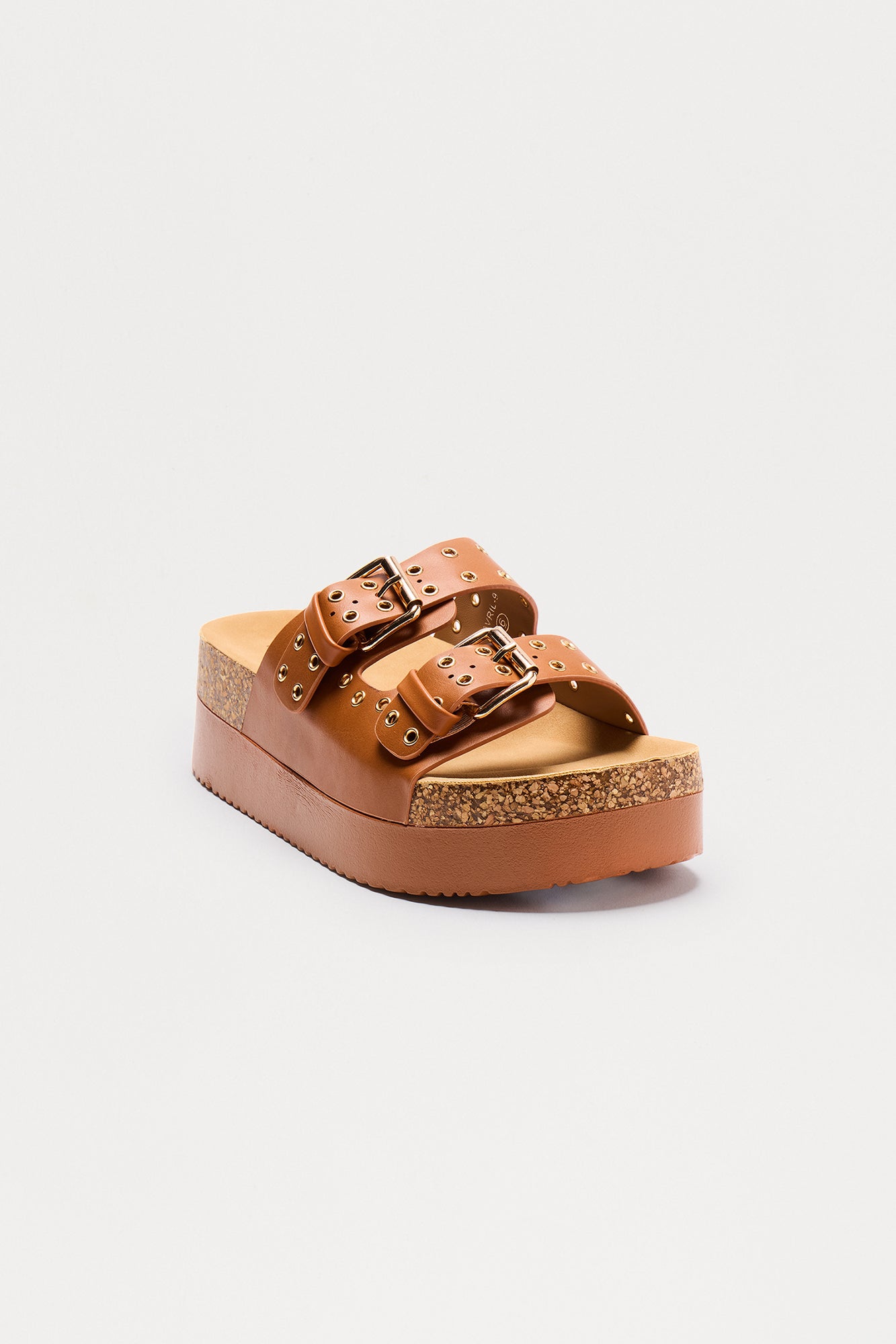 Gian Buckle Platform Slides - Tan
