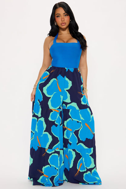 Zion Halter Jumpsuit - Blue/combo