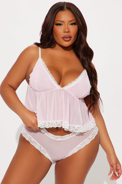 Girly Girl Mesh 2 Piece Cami And Cheeky Panty Set - Pink/combo