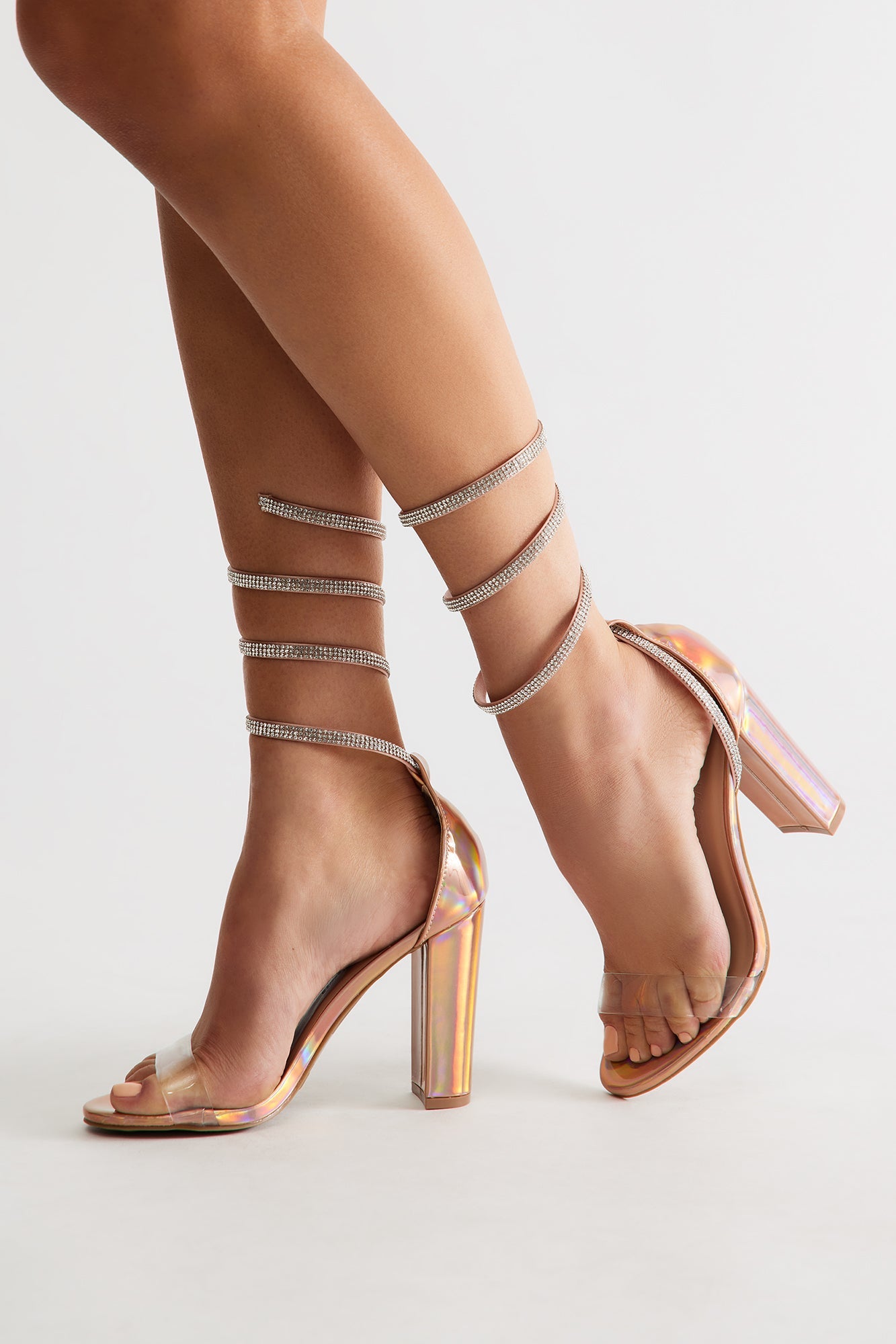 Lumi Rhinestone Wrap Up Heels - Rose Gold