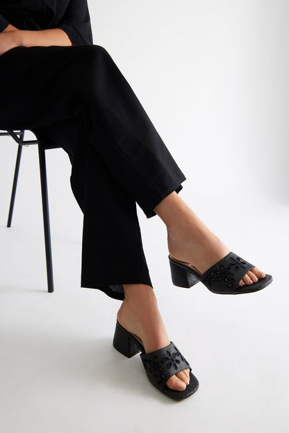Ray Eyelet Mules - Black