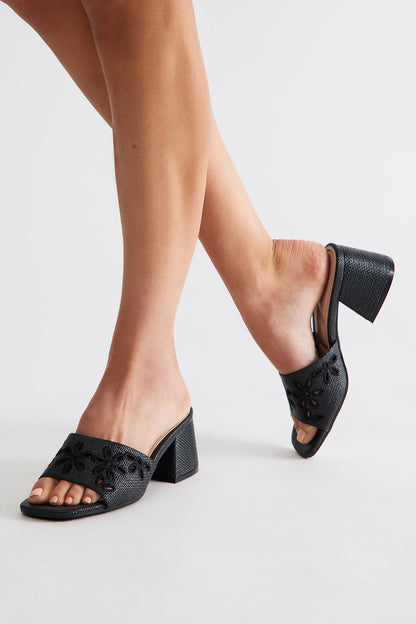 Ray Eyelet Mules - Black