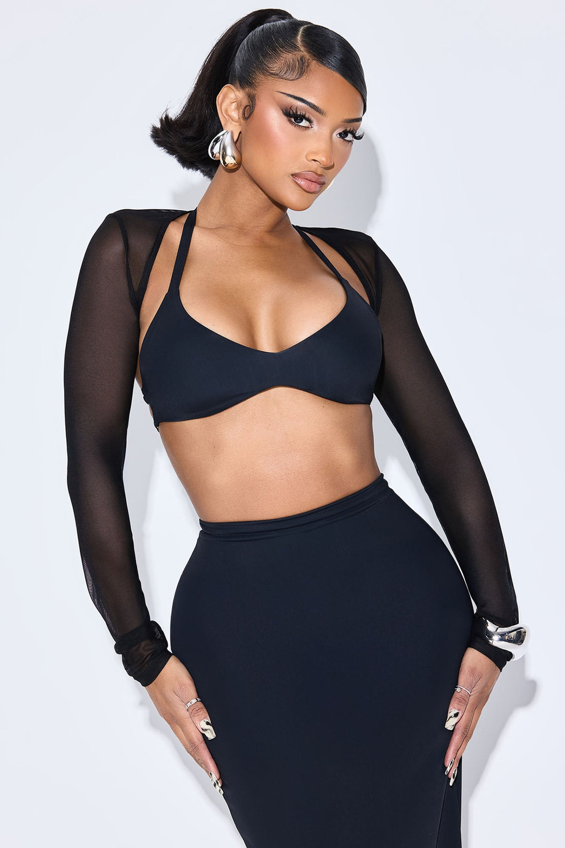 Elora 3 Piece Double Lined Skirt Set - Black