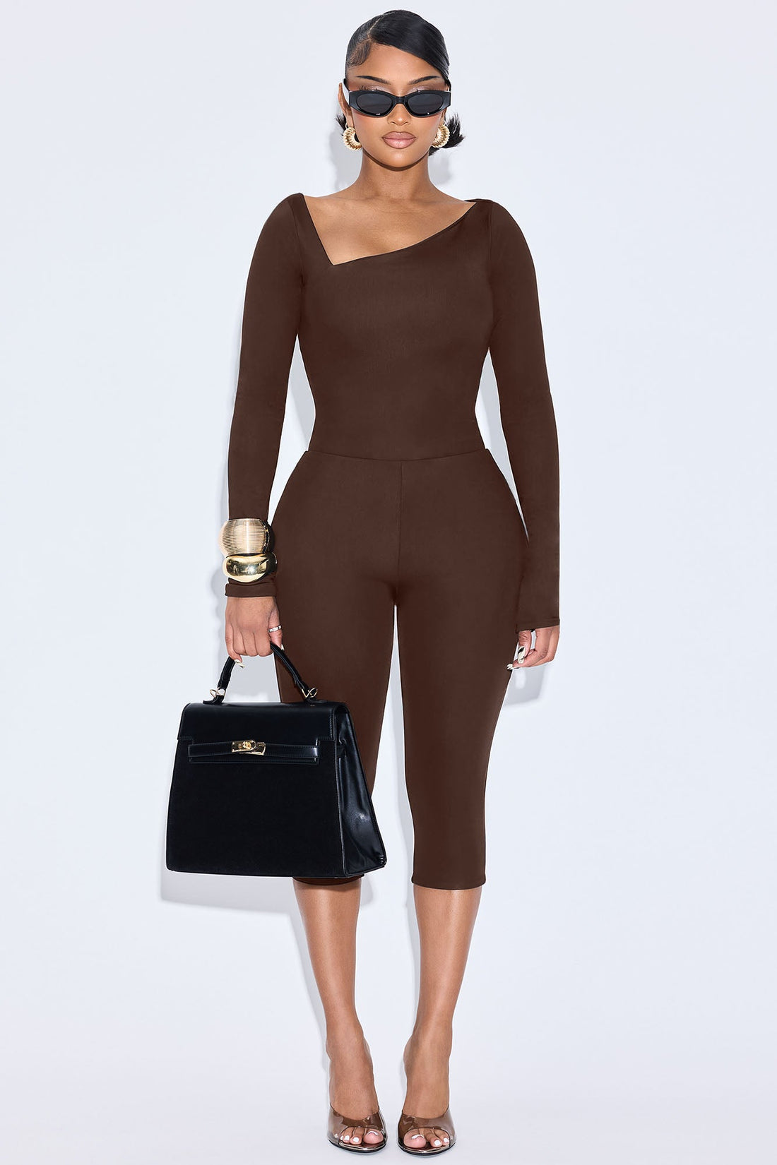 Darcie Double Lined Capri Pant Set - Chocolate
