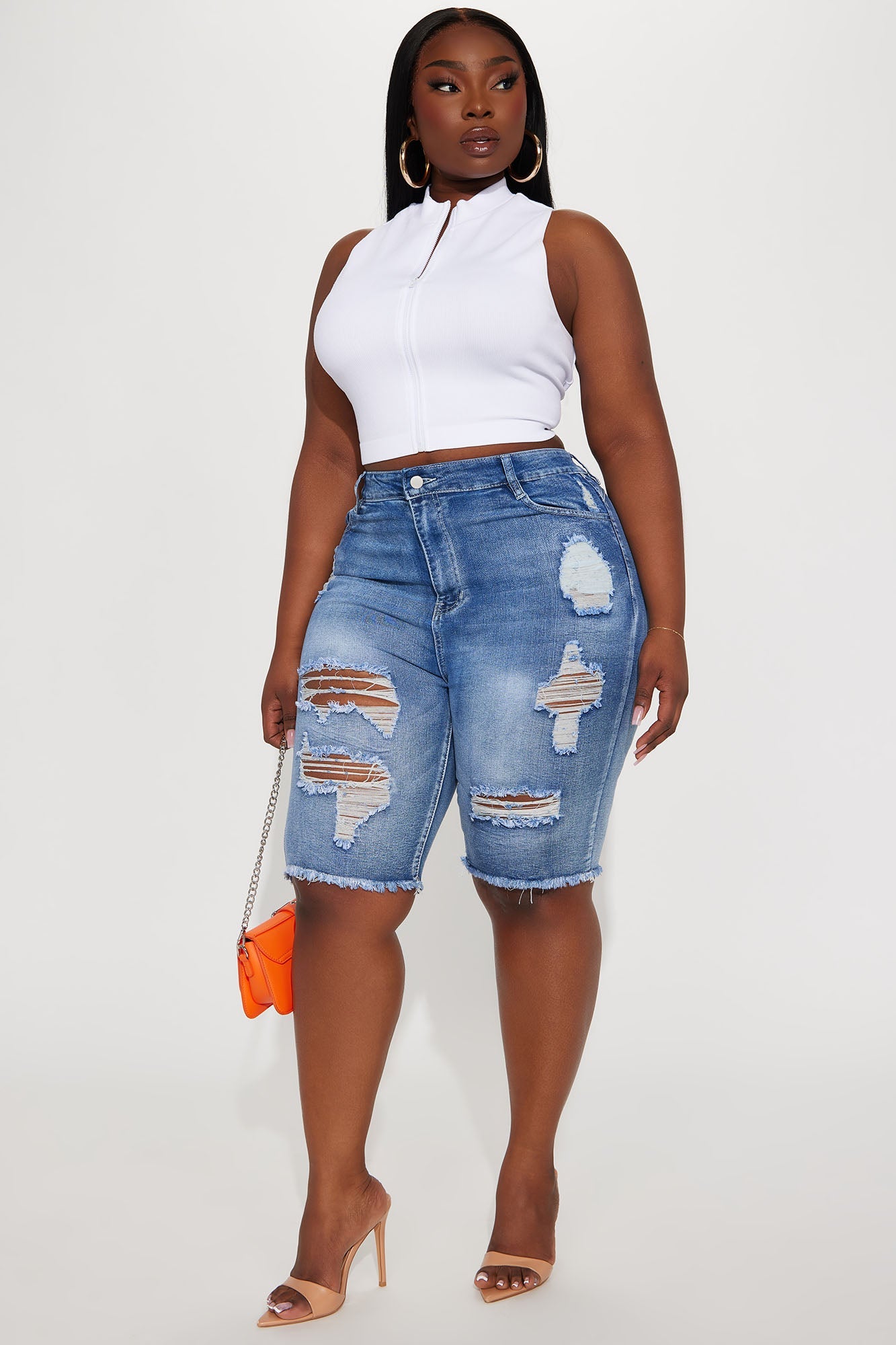 Hot Shot Stretch Denim Bermuda Shorts - Medium Wash