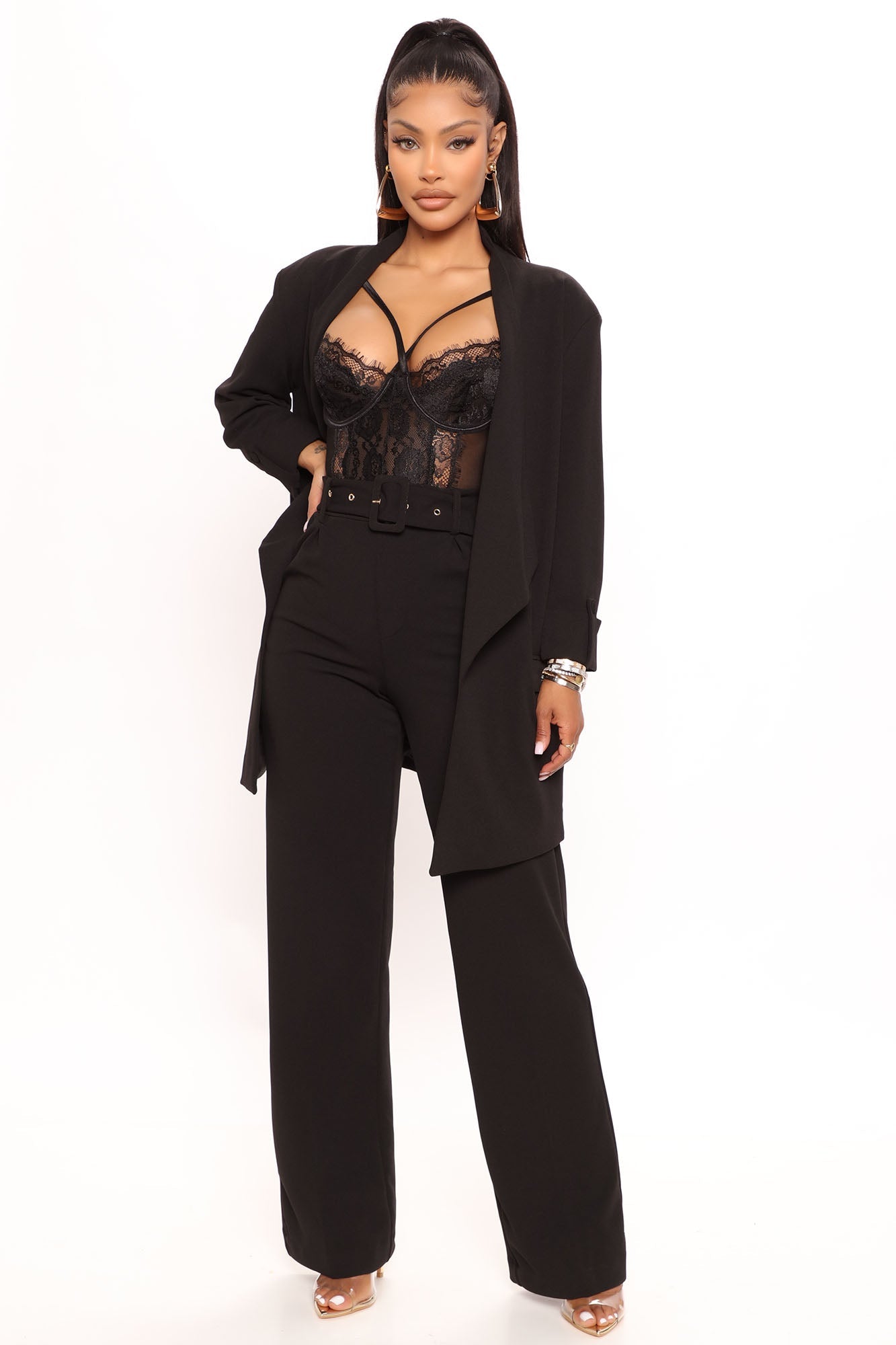 Celine Belted Wide Leg Pant - Black