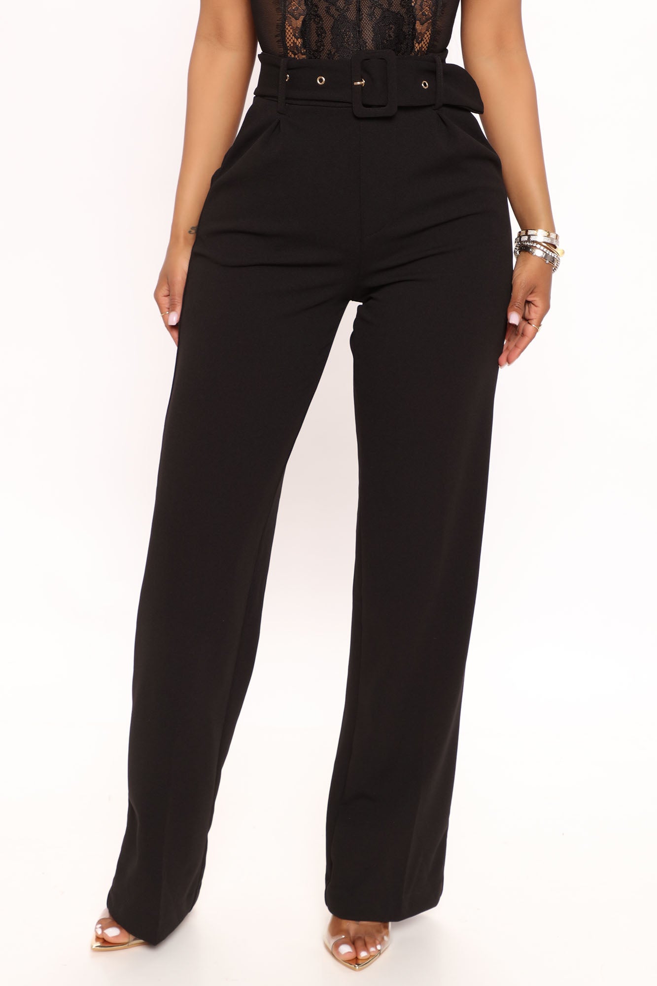 Celine Belted Wide Leg Pant - Black