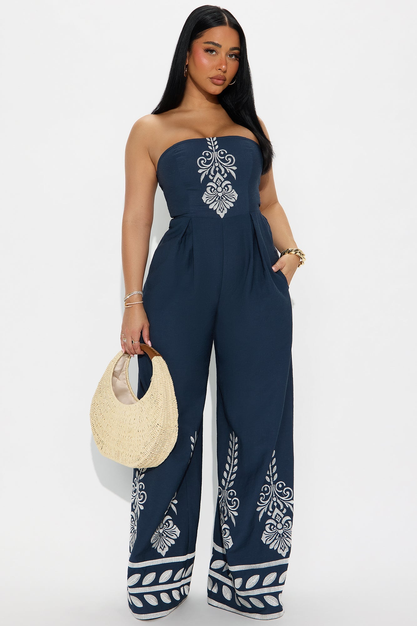 Bowie Linen Wide Leg Jumpsuit - Navy