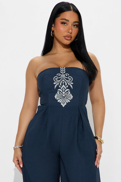 Bowie Linen Wide Leg Jumpsuit - Navy