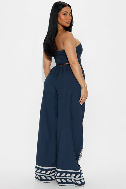 Bowie Linen Wide Leg Jumpsuit - Navy
